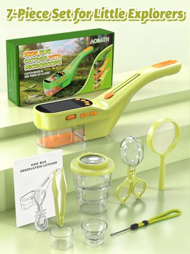 Acoath Microscope for Kids, Bug Catcher, 2.4" IPS Screen Bug Catching Kit - color: Lime Green