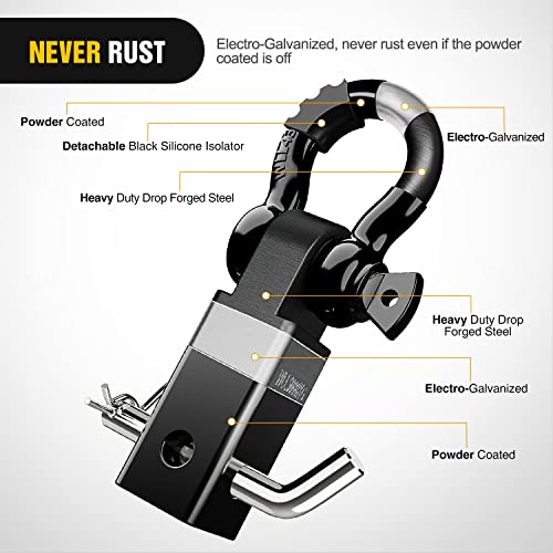 Nilight Shackle Hitch Receiver 2inch for Vehicle Recovery with 3/4" Shackle - color: Black