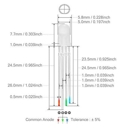 CHANZON 100 pcs 5mm RGB Multicolor Diffused LED Diode Lights Common Anode - color: L) Rgb (Common Anode) (100pcs)