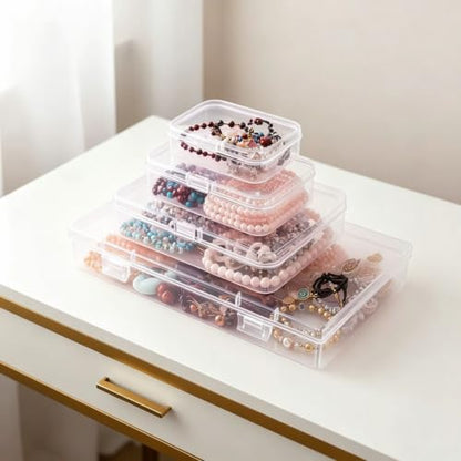 24 Pieces Mixed Sizes Rectangular Empty Mini Clear Plastic Organizer Box - size: 4 Sizes