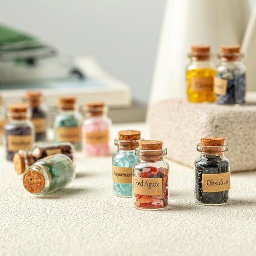 KHOCOEE 24 Gemstone Bottles Chip Crystals and Healing Stone, Chakra Healing Crystals Bottles, Wicca Gem Stones Set, Witchcraft Crystals