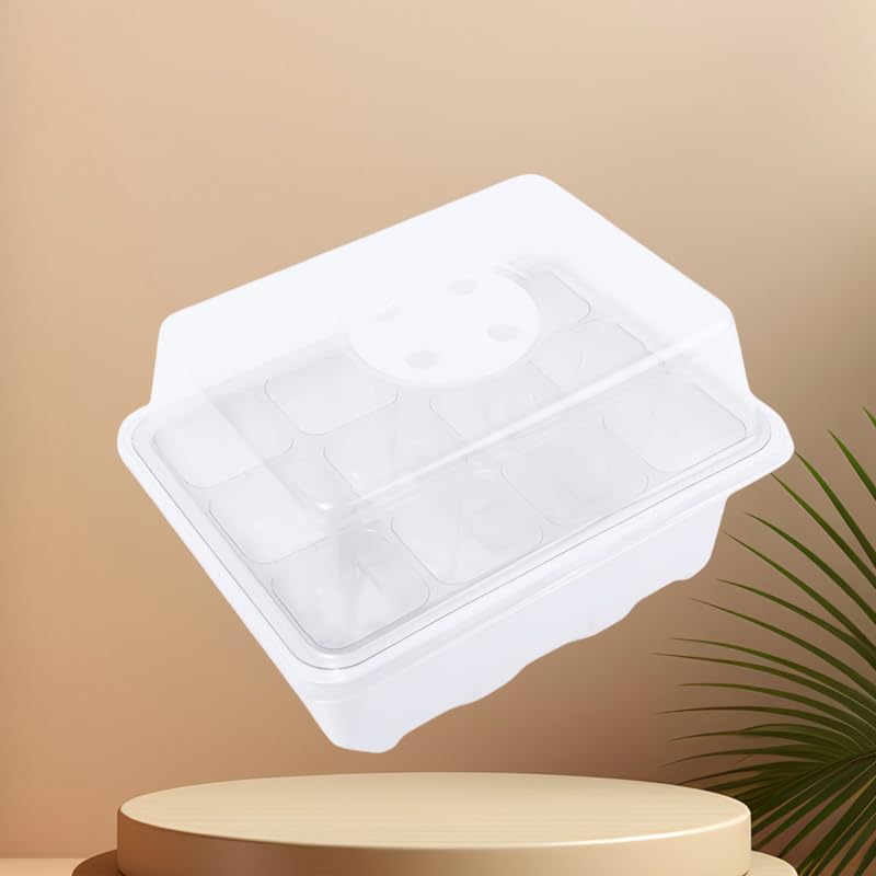 12 Hole Seedling Box with Ventilation Hole Breathable Adjustable Mini Greenhouse Gardening Plant Seedling Box,19x14.5x11cm (White) - color: White