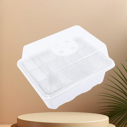 12 Hole Seedling Box with Ventilation Hole Breathable Adjustable Mini Greenhouse Gardening Plant Seedling Box,19x14.5x11cm (White) - color: White
