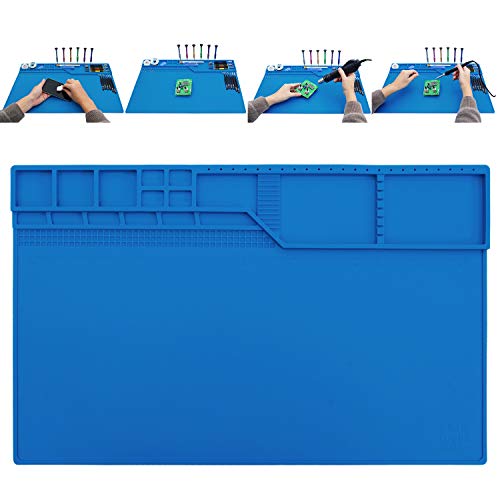 Hengtianmei Heat Insulation Silicone Repair Mat with Scale Ruler and Screw Position for Soldering Iron, Phone and Computer Repair Size: 22 x 14 Inches (H-203) - size: H-203
