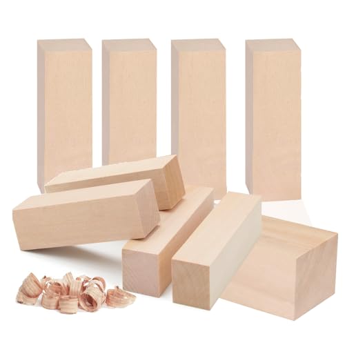 Basswood Carving Blocks, Wood Blocks Kit with 2 Different Sizes - size: 8Pcs 1”x1”x5” + 1Pcs 2”x2”x5”