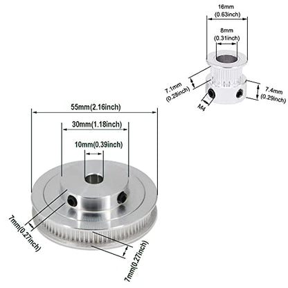 2PCS Set GT2 Synchronous Wheel 20&80 Teeth 10mm Bore Aluminum Timing Pulleys with 2PCS Length 250mm Width 6mm Belt (20-80T-10B-6) - style: 20-80T-10B-6