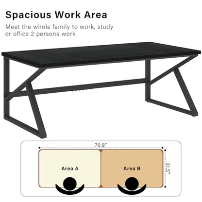 HSH 70 Inch Long Black Desk, Large Metal Wood Computer Desk for Home Office - color: Black Oak, size: 70 Inch
