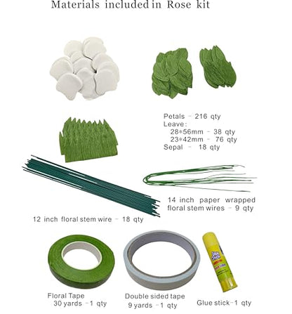 Crepe Paper Rose Flower DIY Making Kit (White) - color: White