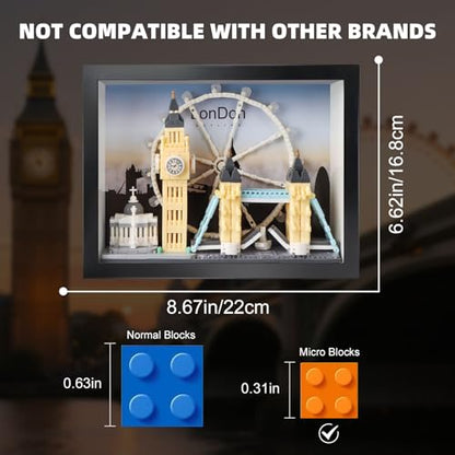 Vziimo London City Skyline Micro Building Set, World Famous Architecture Model 3D Wall Art Home Office Décor Display, Landmarks London Bridge Gift Toy for Adults Kids 12+ (1111PCS) - style: London Skyline Set