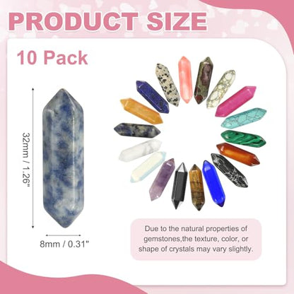 MECCANIXITY 10 Pack Blue Spotted Quartz Crystals, Polished Crystals Bulk Hexagonal Shaped Meditation Gemstone for Jewelry Making Energy Balance Accessories Gifts - color: Blue Spotted