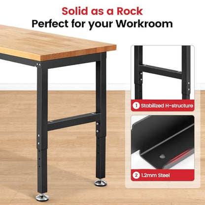 ENJOYWOOD 41" Adjustable Height Workbench, 1500 LBS Capacity Heavy Duty Work Bench with Solid Rubberwood Top, Garage Work Table for Workshop, Home & Office
