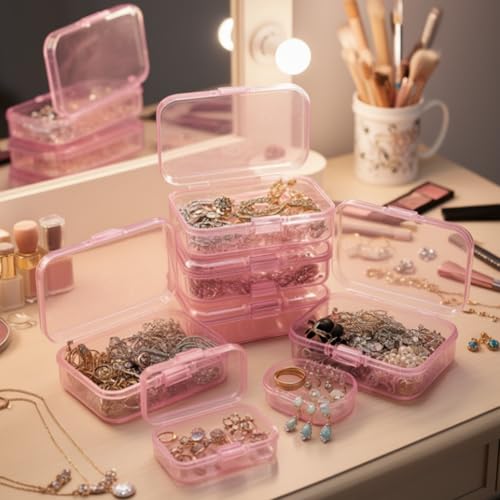 Goodma Mini Rectangular Plastic Storage Boxes, Pink, 2.6x1.8x0.8in - color: Pink, size: 65 x 45 x 20 mm