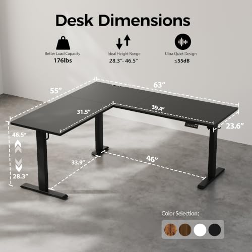 Agilestic L Shaped Electric Standing Desk Adjustable Height, 63 Inch, Black - color: Black, size: 63x55 Inch