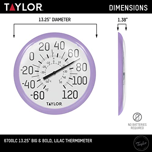 Taylor Precision Products 6700LC Big and Bold Dial Thermometer, 13.25", Lilac - color: Lilac, size: 13.25 inches (Pack of 1)