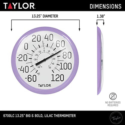Taylor Precision Products 6700LC Big and Bold Dial Thermometer, 13.25", Lilac - color: Lilac, size: 13.25 inches (Pack of 1)