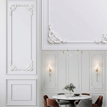 DoubleFill Wall Molding Kit Premade Molding Panel with Corner Accent, Rose - style: Rose Style