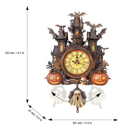 3D Puzzle for Adults Clock, Halloween Hut Clock Design Model Kit - color: Halloween Hut