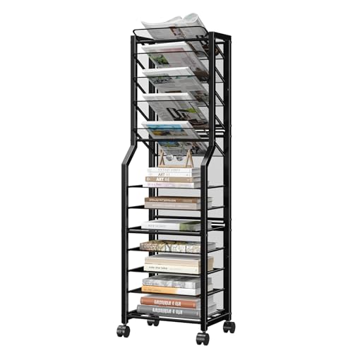 Simple Trending 12 Tier Rolling File Cart, Desk File Organizer with Sliding Trays and Metal Mesh Paper Letter Storage Multi Functional Rolling Clutter Cart for Office, Home, School, Black - style: 12 Tier-Black