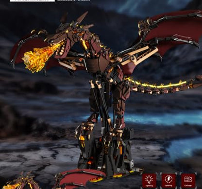 HJPLPXH Mechanical Flame Dragon Building Block Set–Fire Dragon Model - style: Motor Flame Dragon