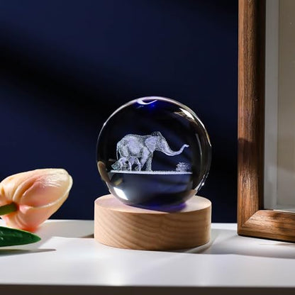 3D Elephant Gifts for Women - Crystals Ball 60mm Elephant Figurines Decor Glass Animals Figurine Keepsake Paperweight - style: Elephant