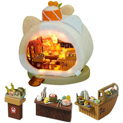 3D Wooden Book Stand Puzzle DIY Dollhouse Wood Nook Model Building Kit with LED Light for Adults to Build Creativity Christmas Halloween - color: F