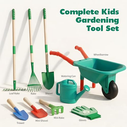 CUTE STONE Kids Gardening Set with Wheelbarrow, Kids Shovel and Rake Set - style: Dual-length