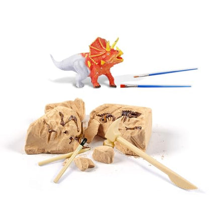 Dinosaur Triceratops Fossil Digging Kit for Kids 6+, 2-in-1 Dig & Build Educational Toy, Excavation Adventure with Paintable Model, Complete Paleontology Gift Set