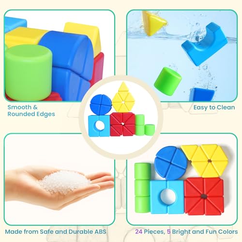 Large 1.65 Inch Magnetic Blocks with 3D Shapes, 24PCS for Kids Ages 4+ - color: 24 Pieces