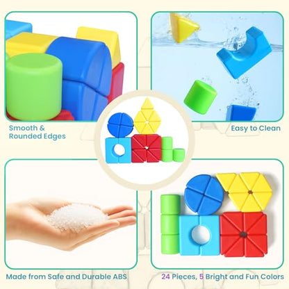 Large 1.65 Inch Magnetic Blocks with 3D Shapes, 24PCS for Kids Ages 4+ - color: 24 Pieces