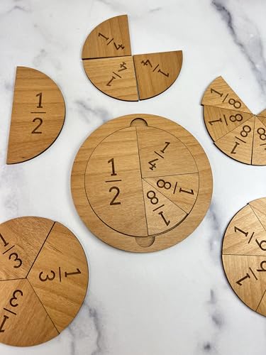 Fraction Tiles - Laser Engraved Alder Wood - Includes 5 inch Tile Holder and Fraction Tiles (23 Tiles) - style: 23 Tiles