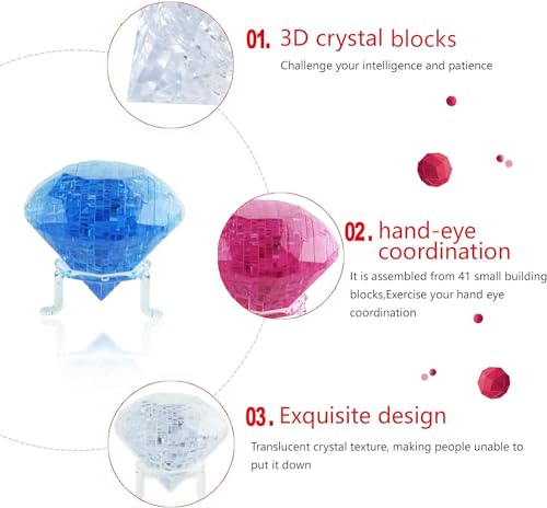 3D Crystal Diamond Puzzle, Crystal Puzzle Brainteasers for Puzzlers Ages 16 and Up, 41PCS(Blue-Diamond) - color: Blue-diamond
