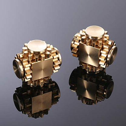 Pure Brass Cube Gears Linkage Anti-Anxiety Fidget Spinner Toy,Metal DIY EDC Meditation Break Bad Habits ADHD Finger Spinning Toy for Kid and Adults,High Speed Precision Brass Material