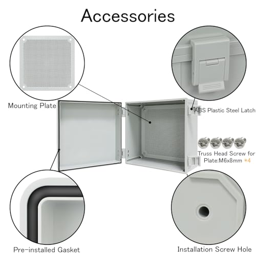 Junction Box IP65 Waterproof Electrical Box Outdoor ABS Plastic Project Box Hinged Shell Universal Enclosure Box with Mounting Plate, Wall Brackets, Cable Glands 11.8" x 11.8" x 7.1" - color: Grey, size: 11.8" x 11.8" x 7.1"