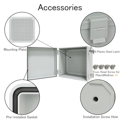 Junction Box IP65 Waterproof Electrical Box Outdoor ABS Plastic Project Box Hinged Shell Universal Enclosure Box with Mounting Plate, Wall Brackets, Cable Glands 11.8" x 11.8" x 7.1" - color: Grey, size: 11.8" x 11.8" x 7.1"