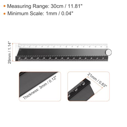 HARFINGTON 2pcs Folding Straight Ruler 30cm Metric Aluminum Alloy Protractor Foldable Angle Ruler Geometric Measuring Tool for Architects Artists Office, Black/Gray - color: Black/Gray