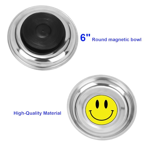 VASTOOLS Magnetic Parts Tray 3 Pack, 6" Round Magnetic Parts Bowl, Stainless Steel,for Screw Socket Pin Tools Nuts Bolts Ferruginous Metal Accessories - style: Bowl 3pc