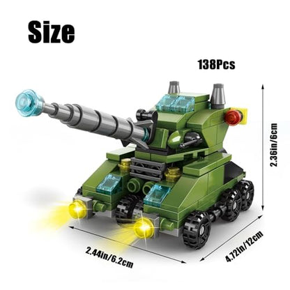 138-Piece Military Building Blocks Set – Army Tank Vehicle Toy with 7 in 1 Transformable Models, STEM Construction Kit for Kids Ages 6-12, Combat Play & Collector’s Display - color: Army Tank