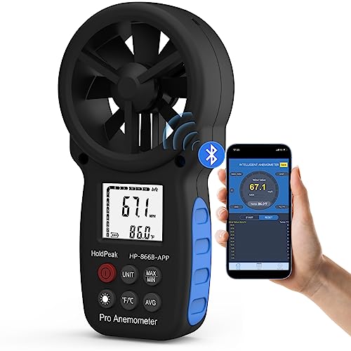 HoldPeak Handheld Anemometer Bluetooth, Digital Wind Speed Gauge Meter, Air Flow Velocity Temperature CFM Measuring Device for HVAC Outdoor Sailing Shooting Golf, 866B-APP - color: 866B-APP (1 PC)