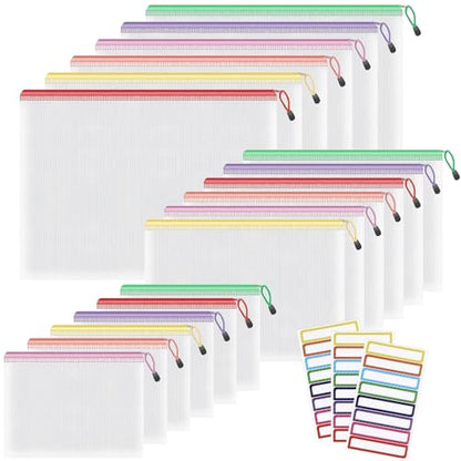 Umriox 18 Pack Mesh Zipper Organizer Bags, A3 A4 A5 Sizes with Labels - style: A3+a4+a5