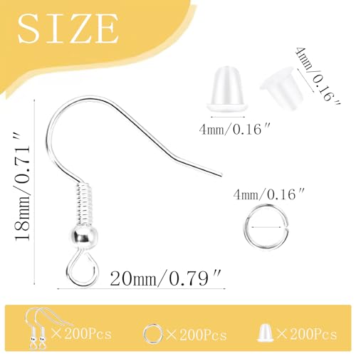 Hypoallergenic Earring Hooks, Ear Wires Fish Hooks, 600 Pcs Silver Earing Making Supplies Kit with Earring Backs and Jump Rings for DIY Jewelry Making (Silver) - color: Silver
