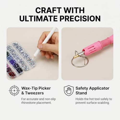 Worthofbest Hotfix Rhinestone Setter, Hot Fix Applicator Tool Bedazzler Kit with rhinestones, Kit, Hot Fixed Wand for Clothes Clothing Fabric Crafts, 5000 Pcs, AB Crystal, Clear, 3 Gems Sizes, Tips