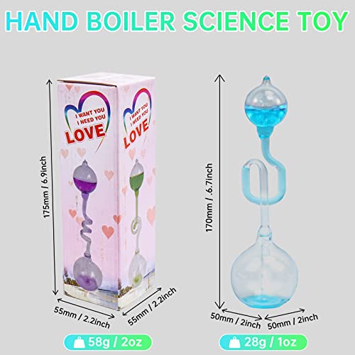 Hand Boiler,Glass Hand Boilers Toy, Science Energy Transfer, Children Science Experiment, Thermometer Spiral Glass Energy Museum Toy Gifts （4 Pcs）
