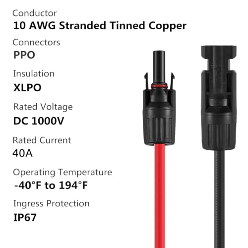 Solar Parallel Connector Y Splitter 1Y2 10 AWG Solar Cable Connector - size: 1 Pair M/FF and F/MM