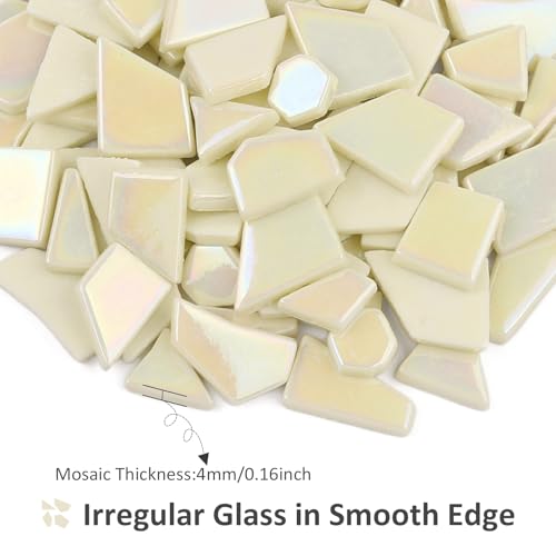 Youway Style 200g Iridescent Cream Glass Mosaic Tiles for Crafs Bulk - color: yellow green tint, size: 200g