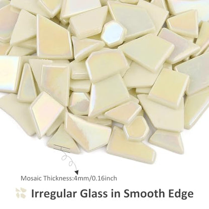 Youway Style 200g Iridescent Cream Glass Mosaic Tiles for Crafs Bulk - color: yellow green tint, size: 200g