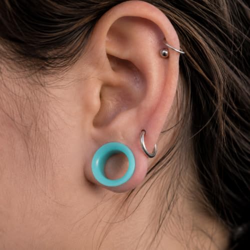Oyaface 20 PCS Piercing Tunnel Set Soft/Hard Silicone Flesh Ear Plugs 2g-25mm Flexible Ear Stretching Gauge Expander - color: Turquoise(thin)