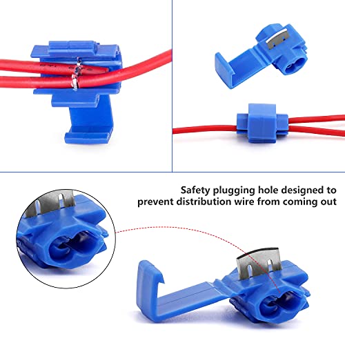 200pcs Solderless Quick Splice Snap Wire Connectors, 18-14 AWG Splice Connector (Cable Joiner), Blue Cold Pressed Insulated Electric Wire Crimp Connectors - color: Blue-200pcs
