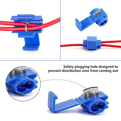 200pcs Solderless Quick Splice Snap Wire Connectors, 18-14 AWG Splice Connector (Cable Joiner), Blue Cold Pressed Insulated Electric Wire Crimp Connectors - color: Blue-200pcs