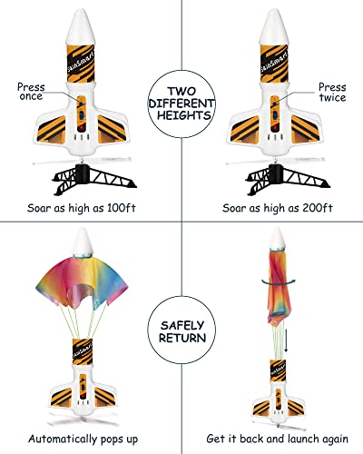 SainSmart Jr. Rocket Launcher for Kids - Motorized Air Rocket Launch up to 200 ft, Safely Land with Parachute, Self-Launching Outdoor Toy, White - style: Unique White