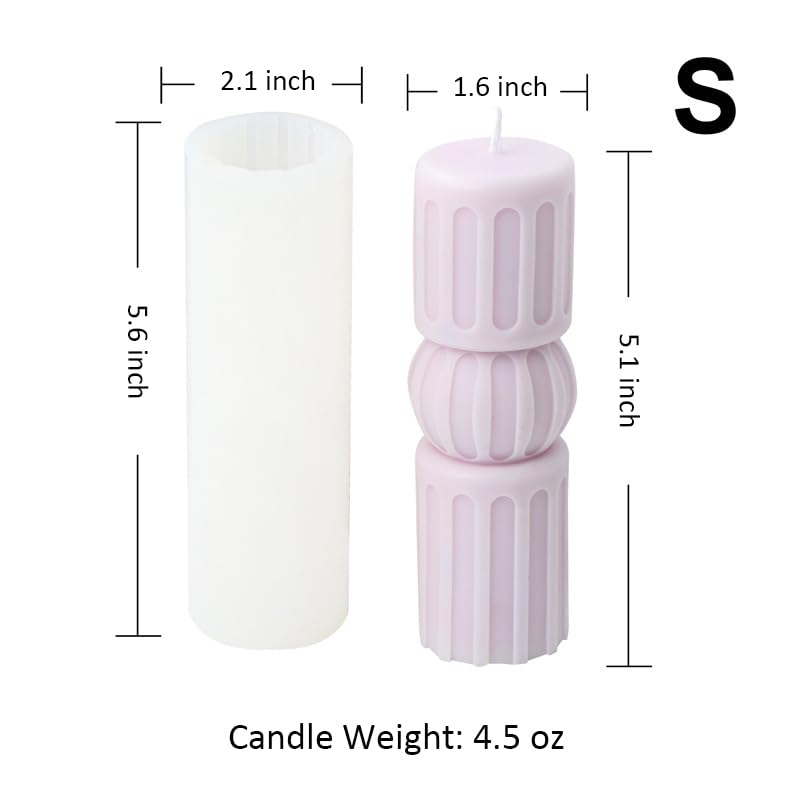 Geometric Striped Hourglass Pillar Silicone Soap Resin Candle Mold Decor S - size: Thicker Stripe S